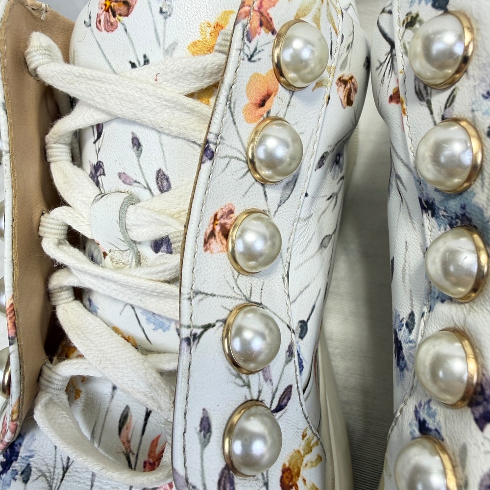 Alex Marie Wrenna Floral Pearl Stud Embellished Leather Platform Sneakers sz 7.5 - Picture 7 of 10
